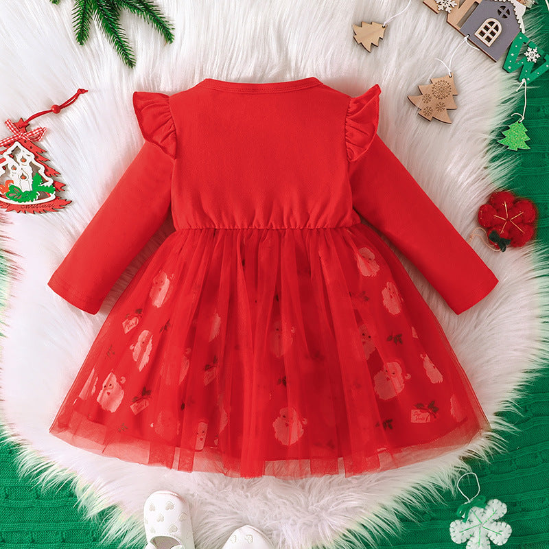 New Baby Dress Spring And Autumn Christmas Girl Letter Printed Gauze Skirt A-Line Skirt