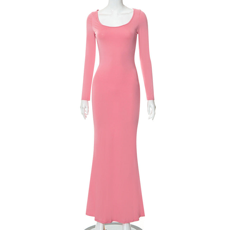 Casual Long-Sleeved High-Waisted Slim-Fit Halter Dress