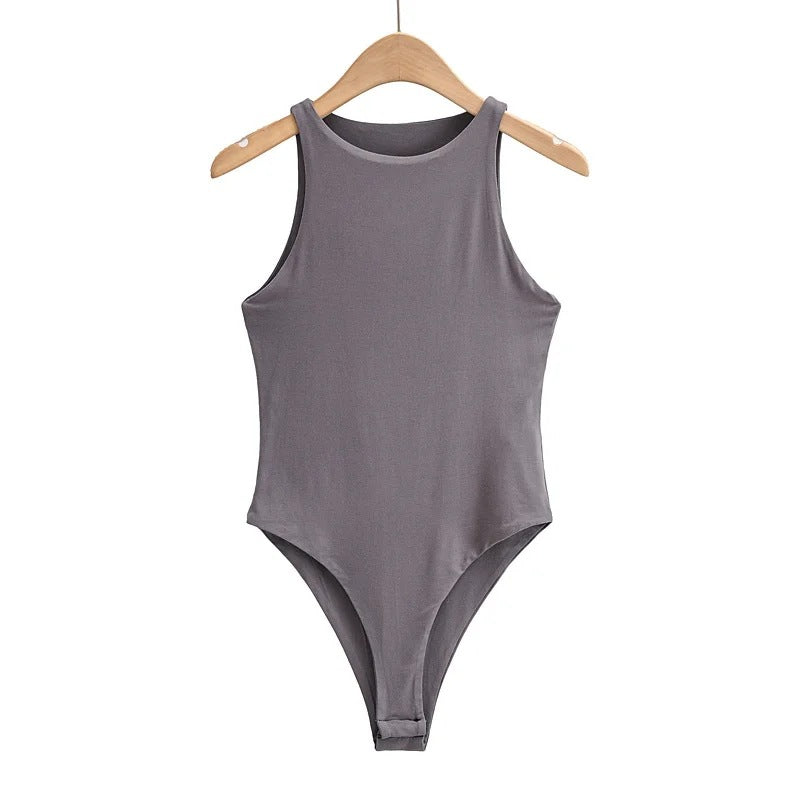 Summer Crew Neck Stretch Slim-Fit Sleeveless Bottom Jumpsuit Women's Skinny Double Layer One-Piece Vest