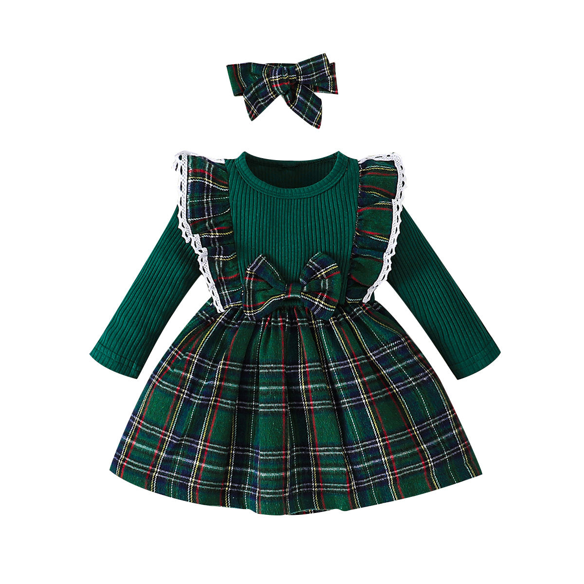 Girls' Long-Sleeved Dress Autumn Winter Children's Christmas Plaid Skirt Baby Baby Red Skirt A-Line Skirt