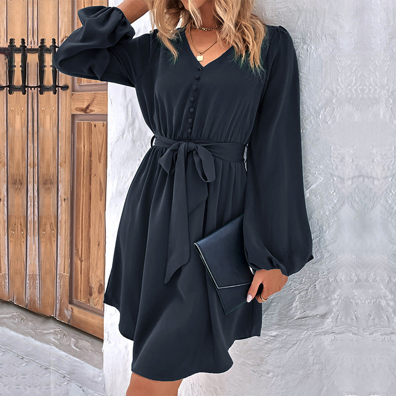 New Autumn And Winter Women's New Solid Color Long-Sleeved Dress