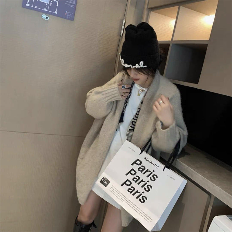 Lazy Wind Soft Waxy Knitted Coat Autumn And Winter New Outside With Gentle Mid-Length Women's Sweater