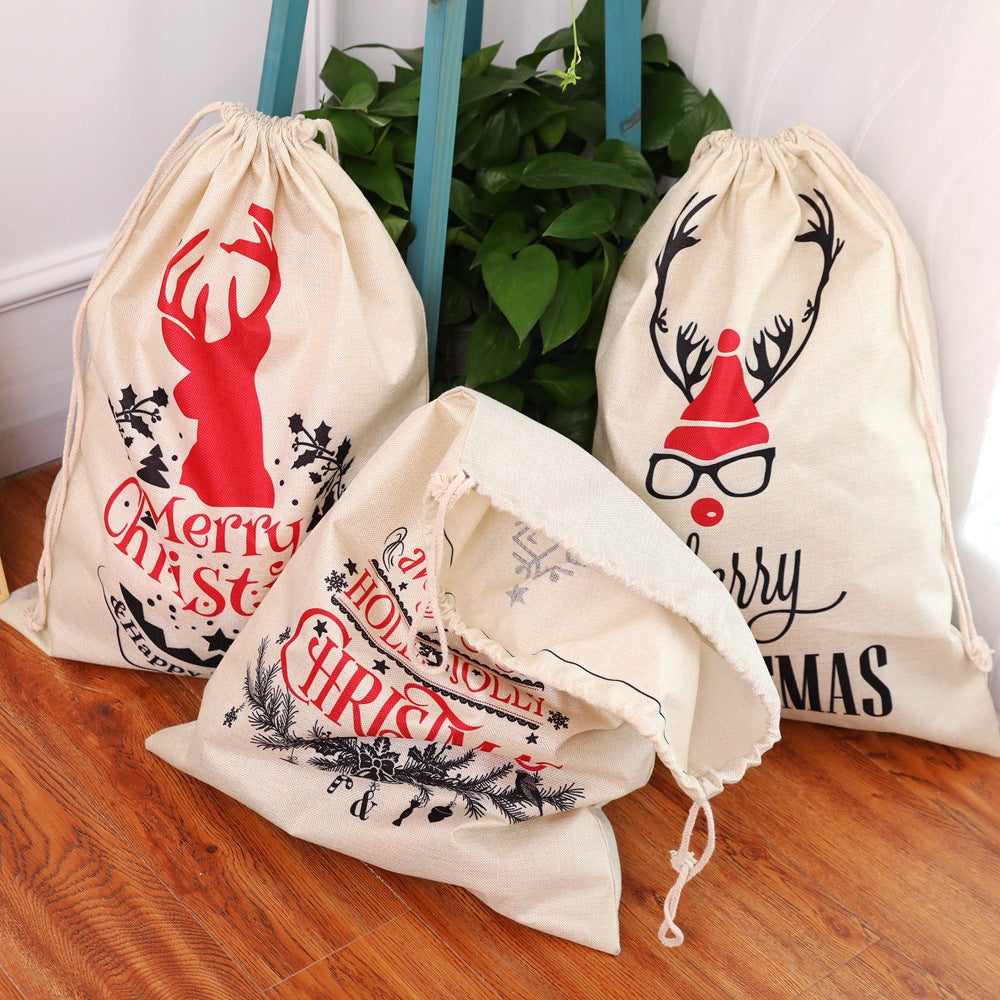 New Large Printed Linen Backpack Bunches Christmas Gift Bag Candy Bag Christmas Apple Bag Accessories