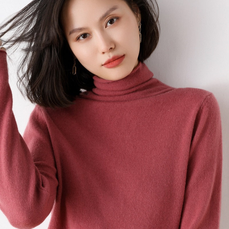 100% Pure Woolen Sweater Women Pile Collar In Autumn And Winter With Cashmere Sweater Western-Style Turtleneck Top Knitted Base
