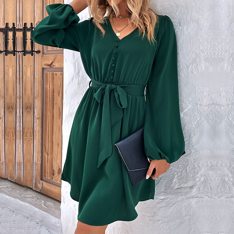 New Autumn And Winter Women's New Solid Color Long-Sleeved Dress