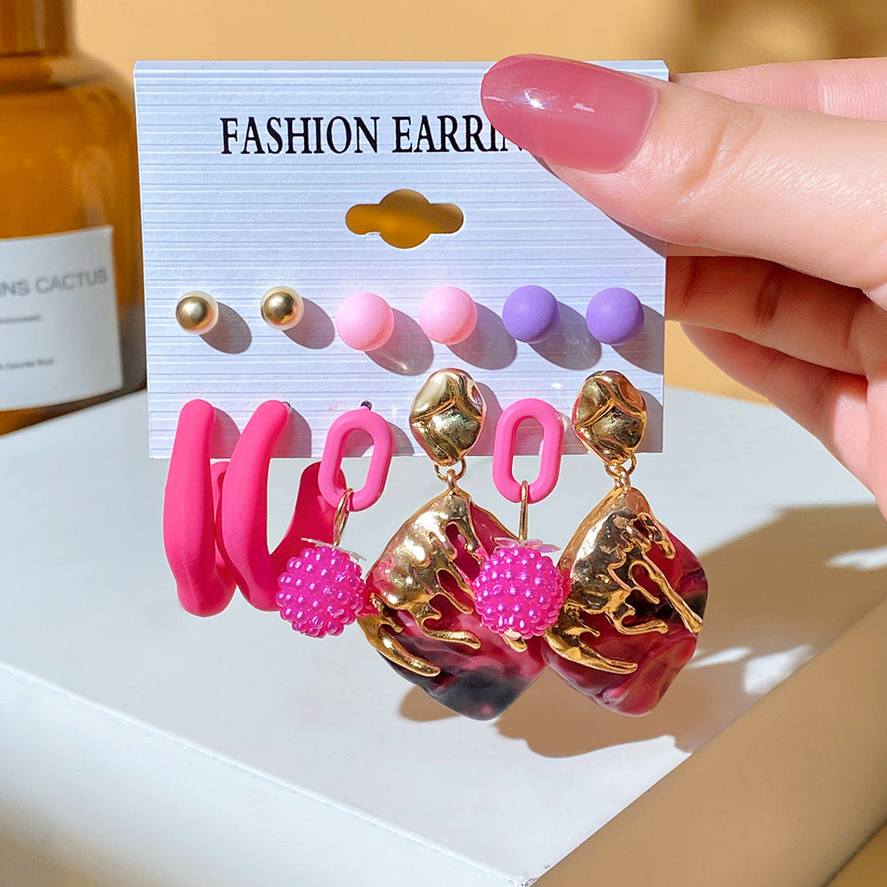 5 set New Resin Earrings Set For Women Retro Geometric Pearl Earrings 6-pairs one Set Combination