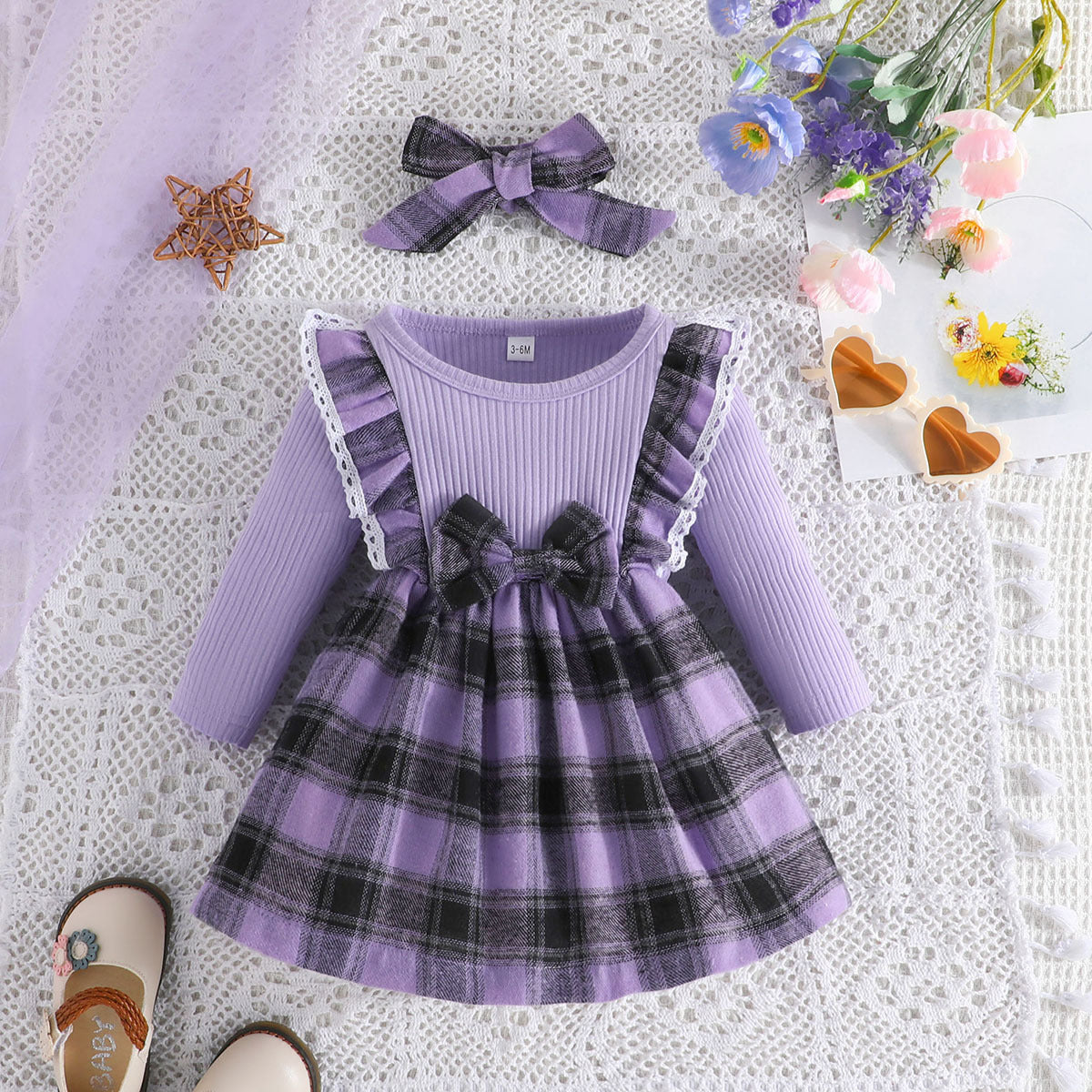 Girls' Long-Sleeved Dress Autumn Winter Children's Christmas Plaid Skirt Baby Baby Red Skirt A-Line Skirt