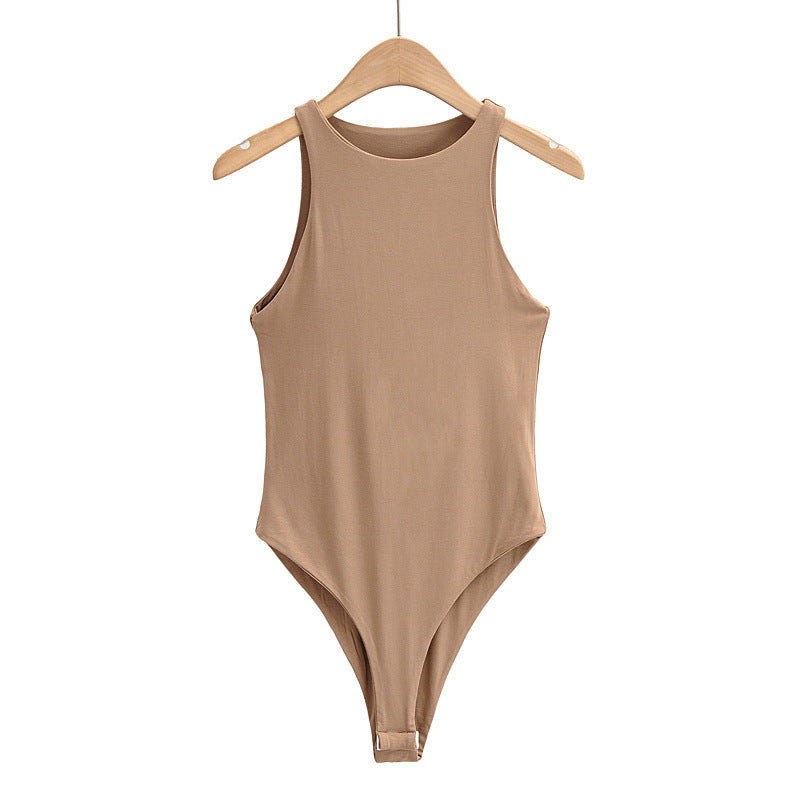 Summer Crew Neck Stretch Slim-Fit Sleeveless Bottom Jumpsuit Women's Skinny Double Layer One-Piece Vest