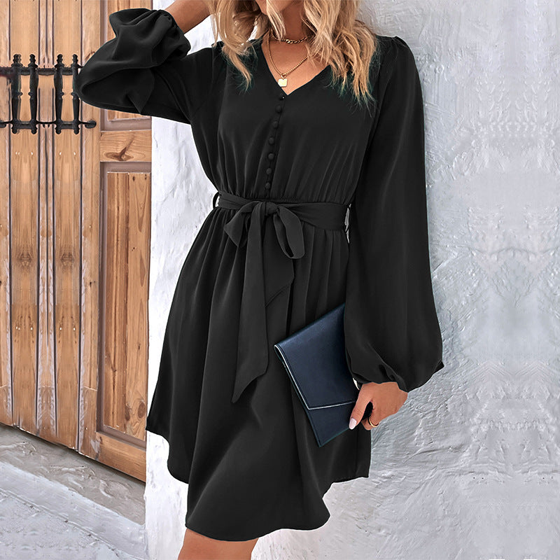 New Autumn And Winter Women's New Solid Color Long-Sleeved Dress