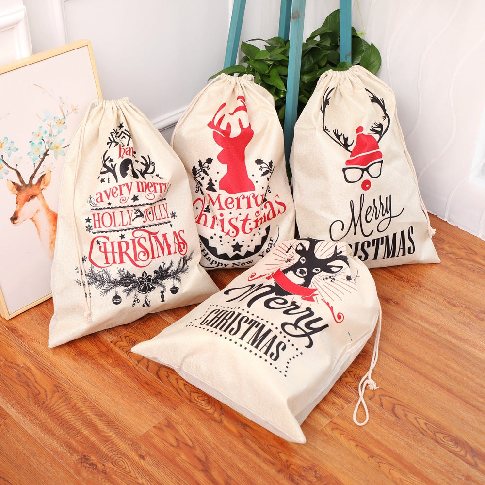 New Large Printed Linen Backpack Bunches Christmas Gift Bag Candy Bag Christmas Apple Bag Accessories