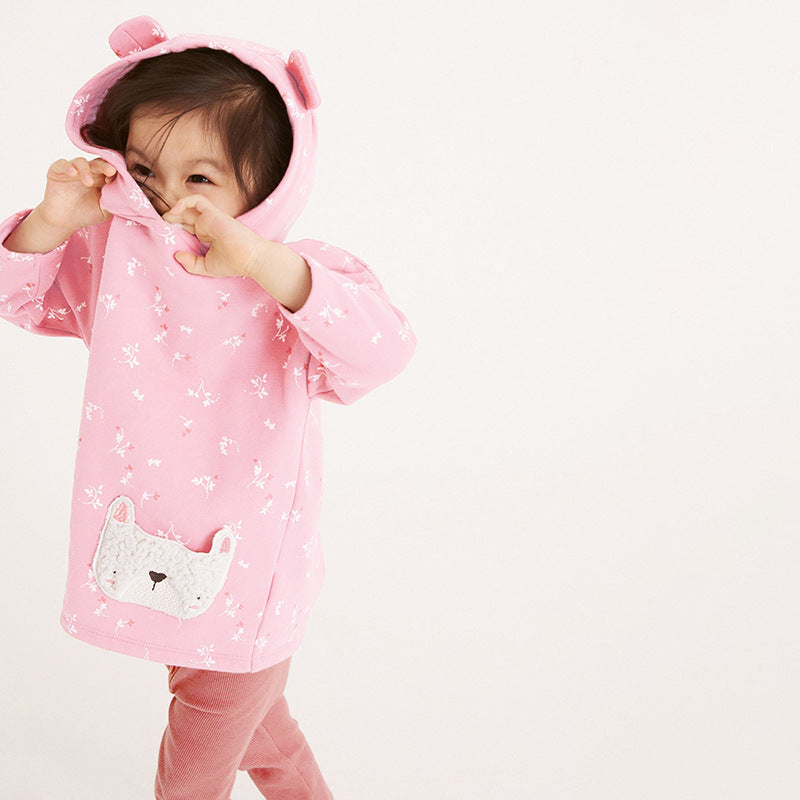 Autumn New Girls' Hoodie Long Sleeve Pure Cotton Children's Suit Pants Solid Color Trouser Suit
