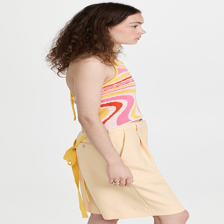 Knitted Halter Irregular Color Color Wool Woven Lapel Crop Sleeveless Halter Vest