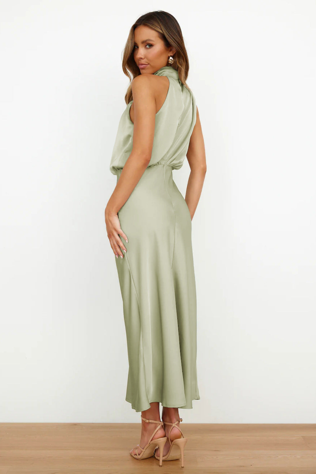 Spring And Summer New High-Grade Satin Sleeveless Dress Fashion Elegant Ladies Light Evening Dress
