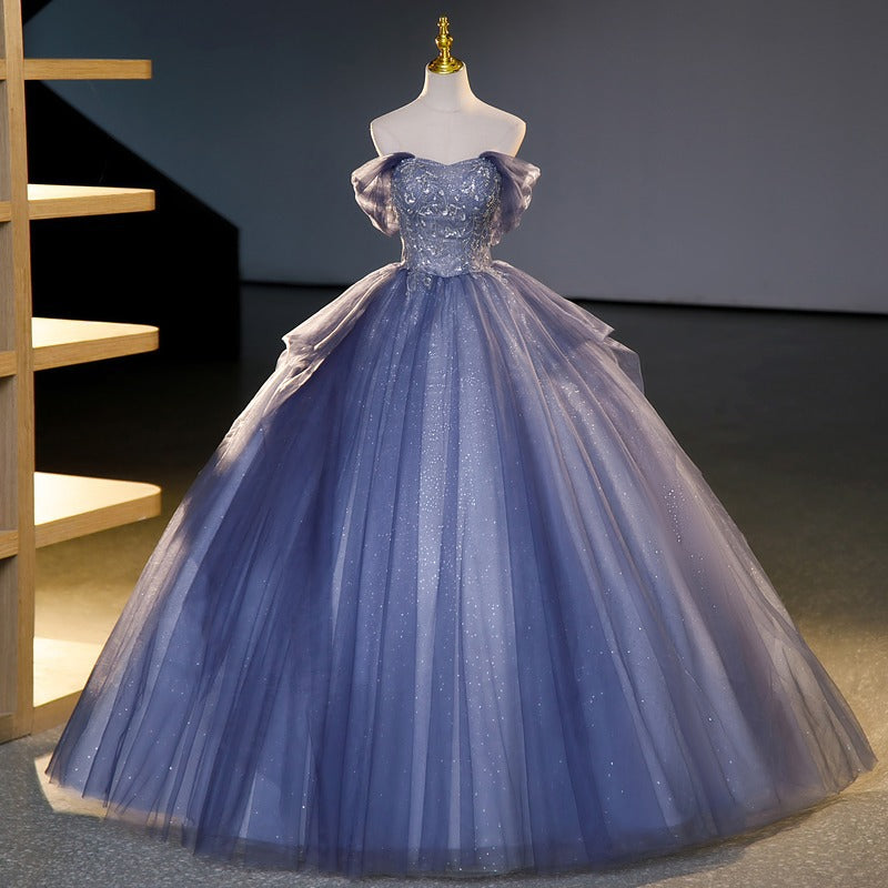 Evening Dress A Shoulder Autumn New Vocal Stage Solo Pommel Skirt Report Performance Dress Woman