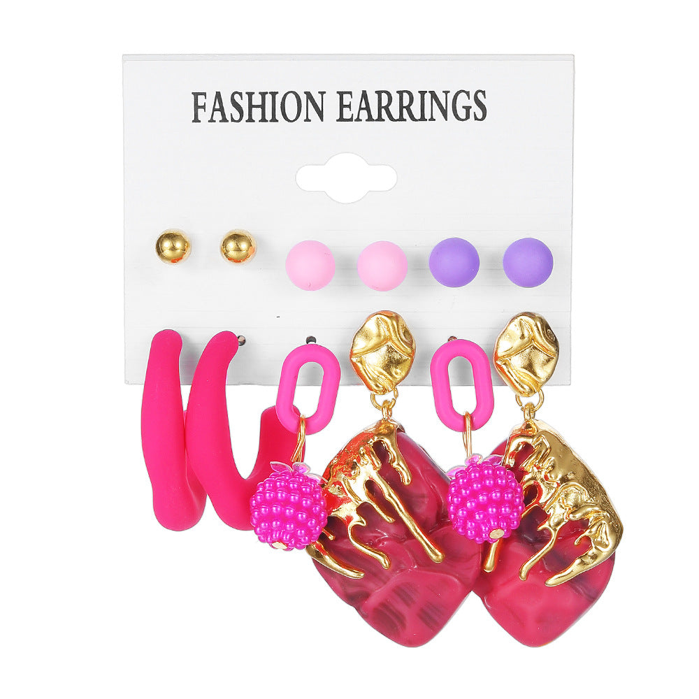 5 set New Resin Earrings Set For Women Retro Geometric Pearl Earrings 6-pairs one Set Combination