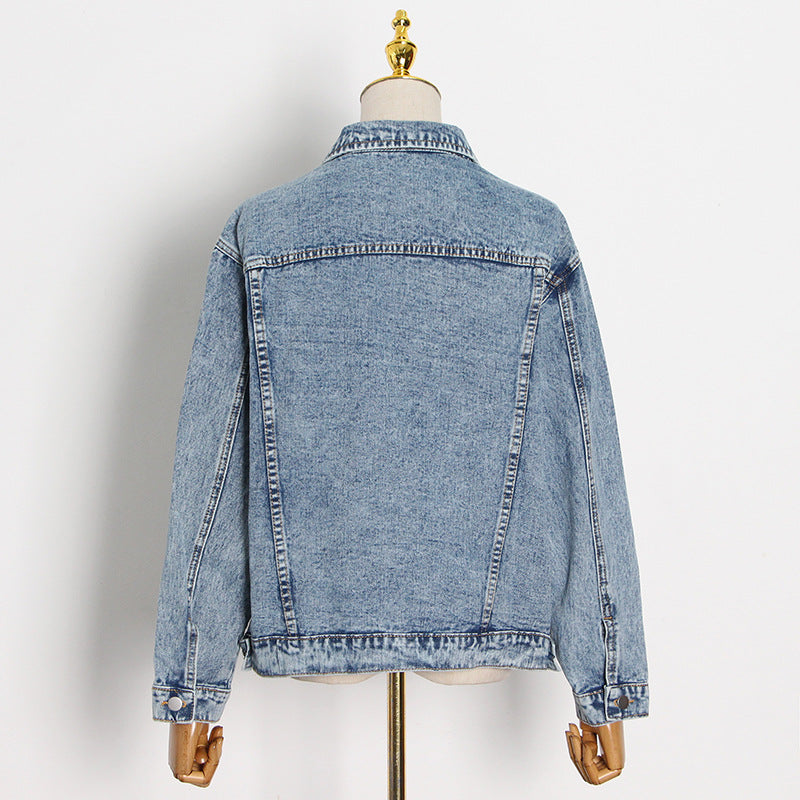 Slim Retro Blue Denim Coat Women New Spring Fashion Personality Design Sense Lapel Coat Women