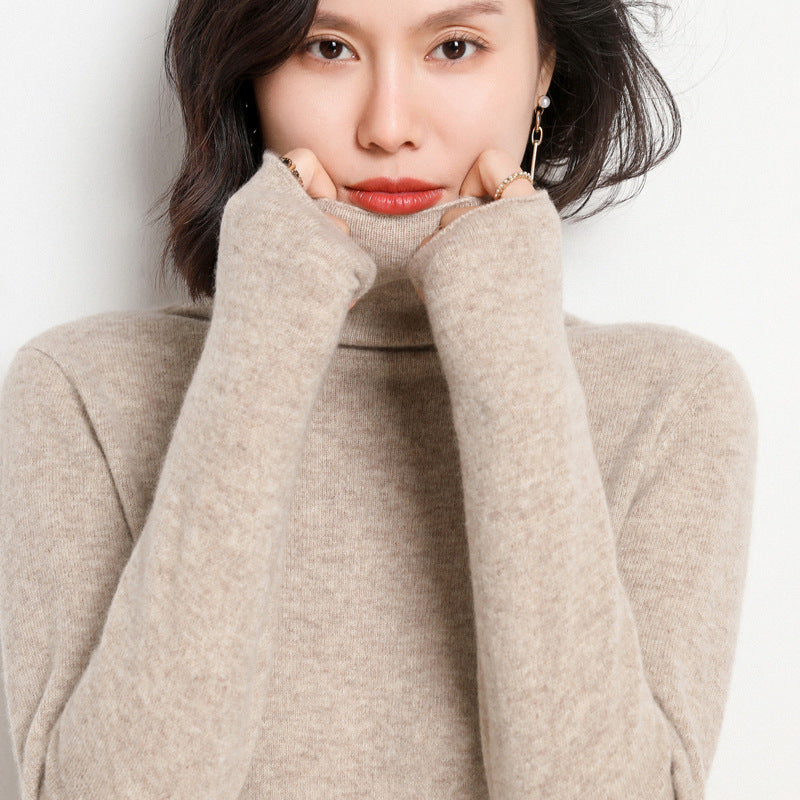 100% Pure Woolen Sweater Women Pile Collar In Autumn And Winter With Cashmere Sweater Western-Style Turtleneck Top Knitted Base