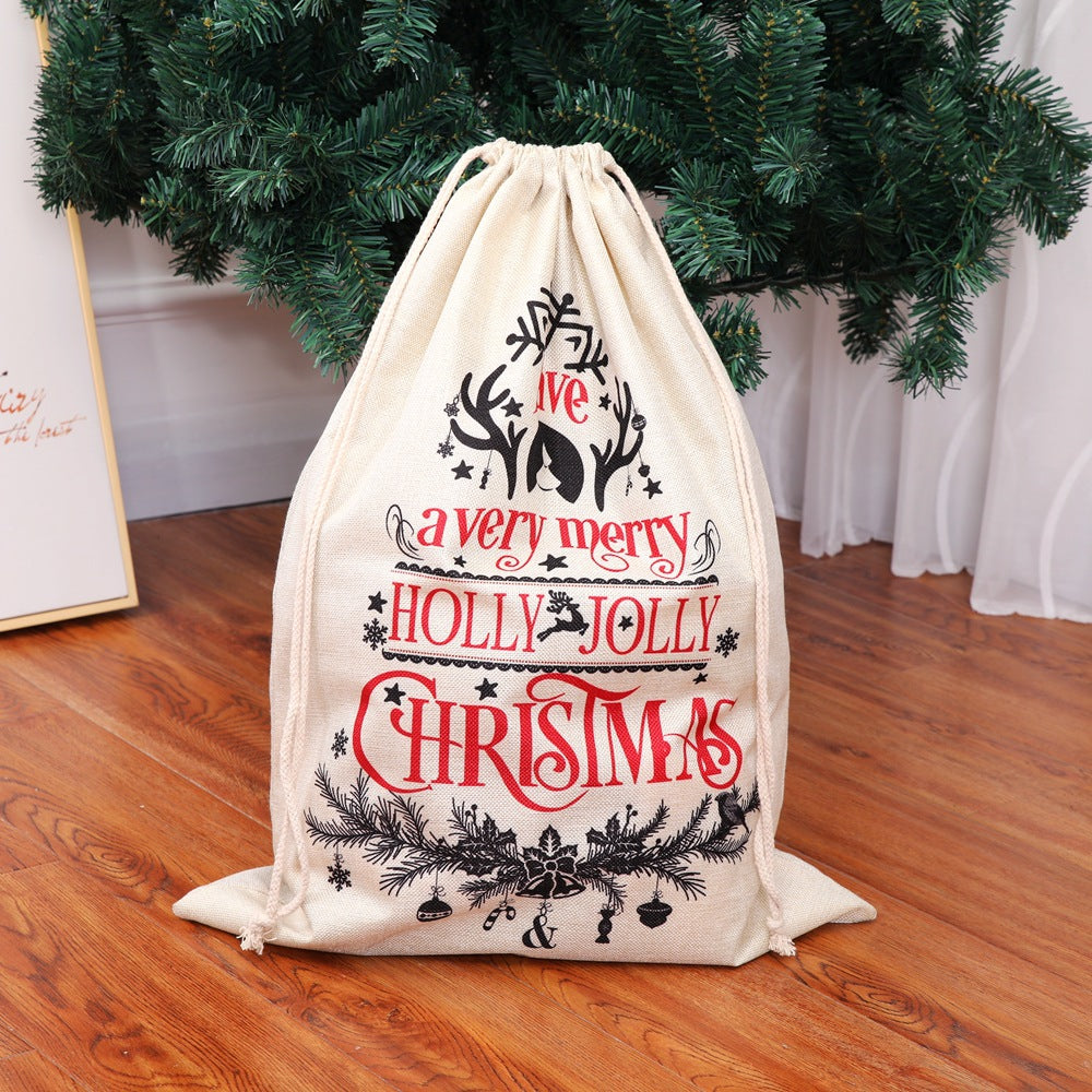 New Large Printed Linen Backpack Bunches Christmas Gift Bag Candy Bag Christmas Apple Bag Accessories
