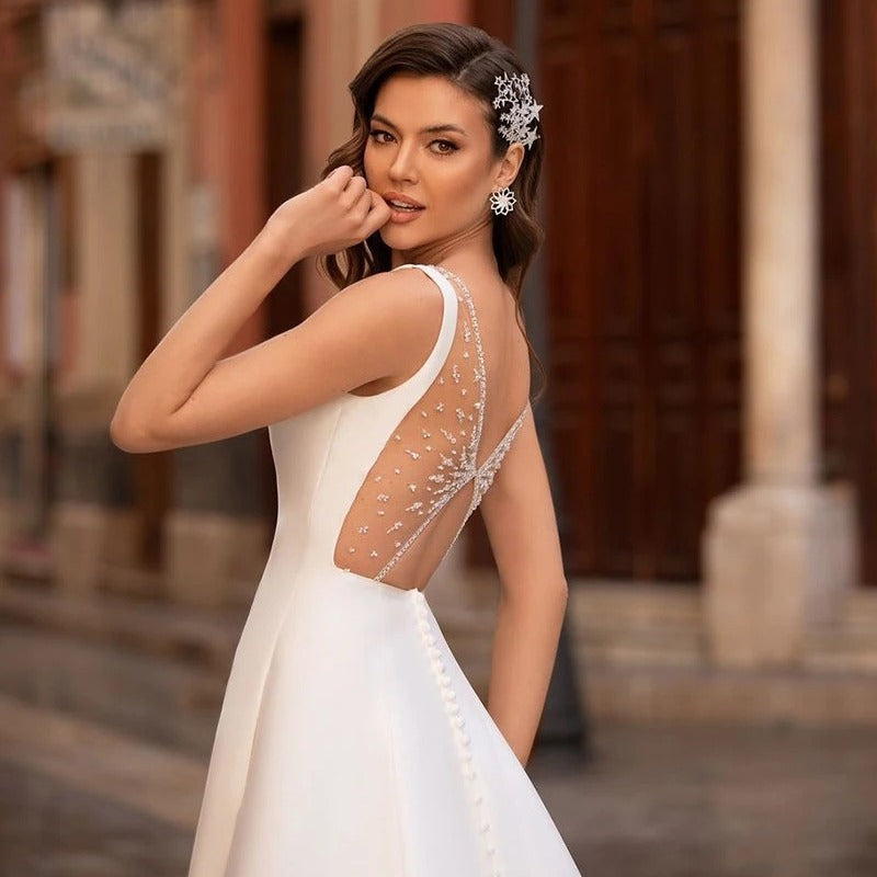 New Wedding Dress Mori Department New Bride Simple High Neck Forging Face Big Backless Small Tail Delicate