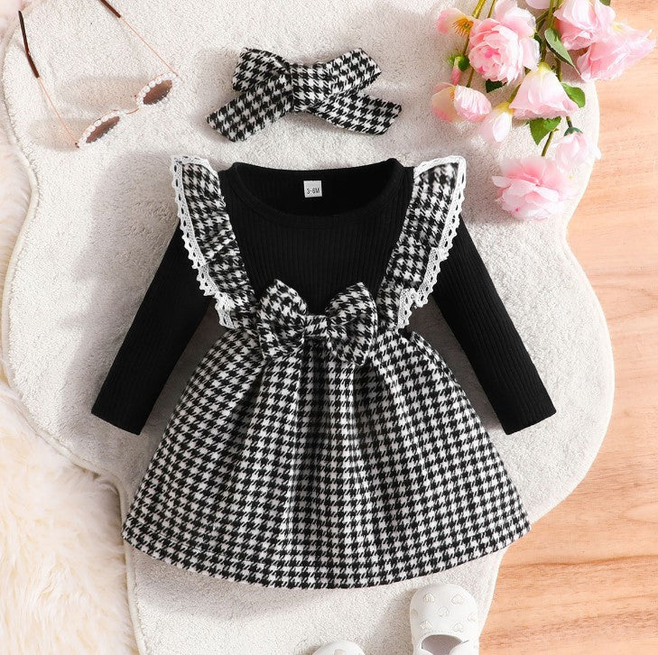 Girls' Long-Sleeved Dress Autumn Winter Children's Christmas Plaid Skirt Baby Baby Red Skirt A-Line Skirt
