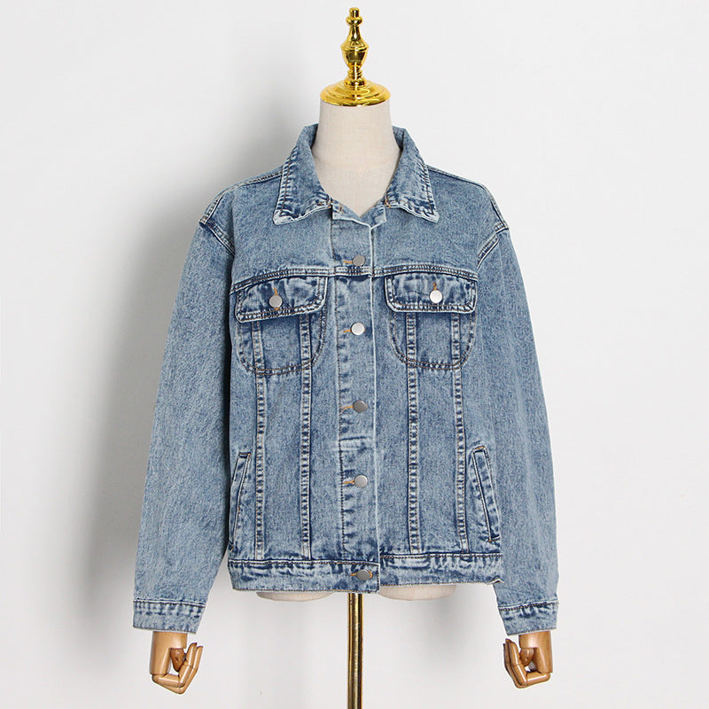 Slim Retro Blue Denim Coat Women New Spring Fashion Personality Design Sense Lapel Coat Women