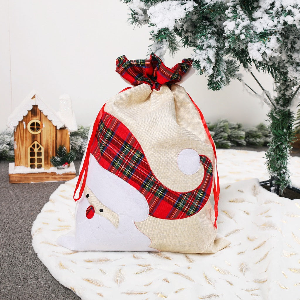 New Linen Old Elk Christmas Gift Bag Tote Christmas Gift Bag Drawstring Bundle Pocket Decoration
