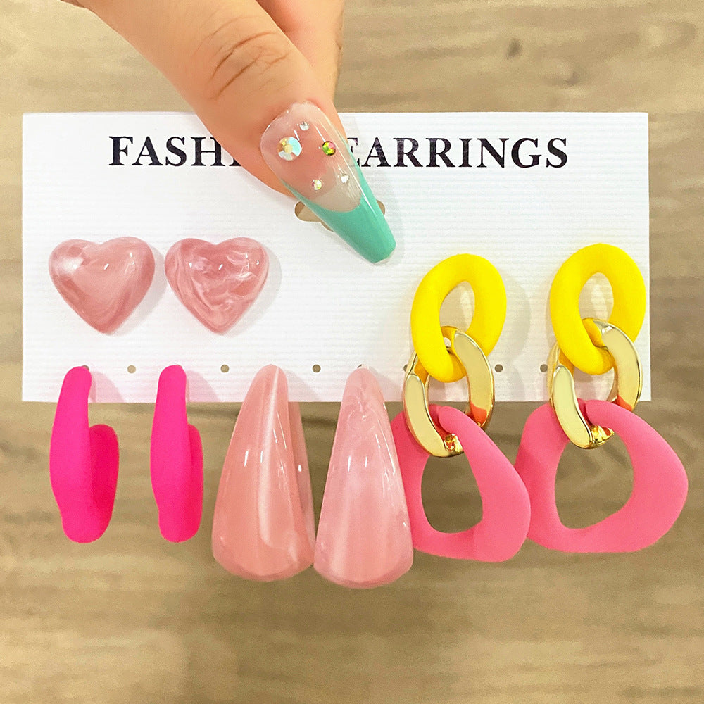 5 set New Resin Earrings Set For Women Retro Geometric Pearl Earrings 6-pairs one Set Combination