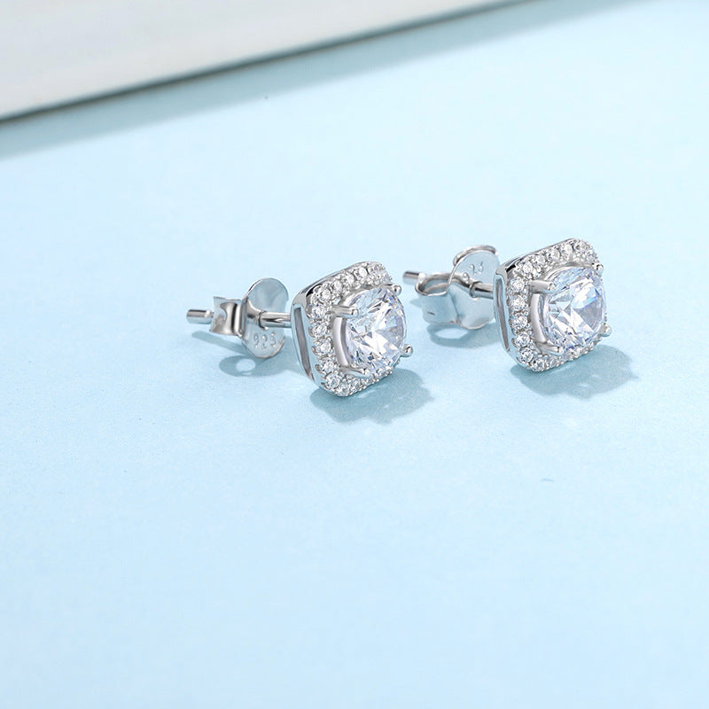 Fashion Moissanite Jewelry Set Light Luxury S925 Sterling Silver Earrings Necklace Set