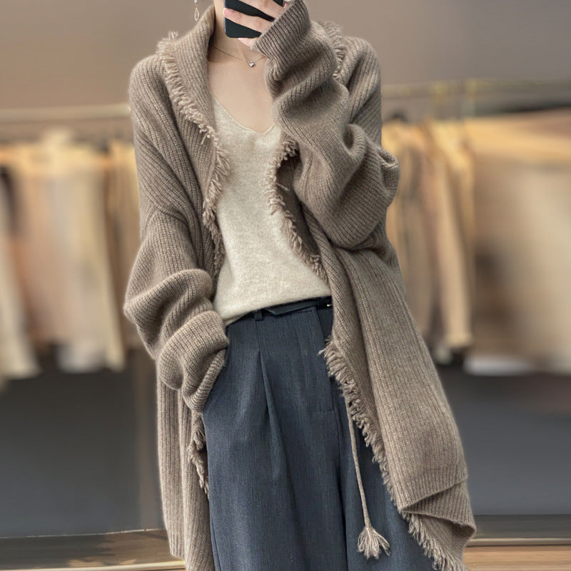 Women's New Autumn Temperament High-End Thickened Shawl Unbuttoned 100 Cashmere Sweater Coat