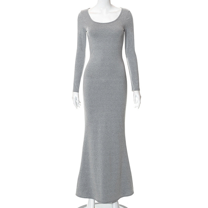 Casual Long-Sleeved High-Waisted Slim-Fit Halter Dress