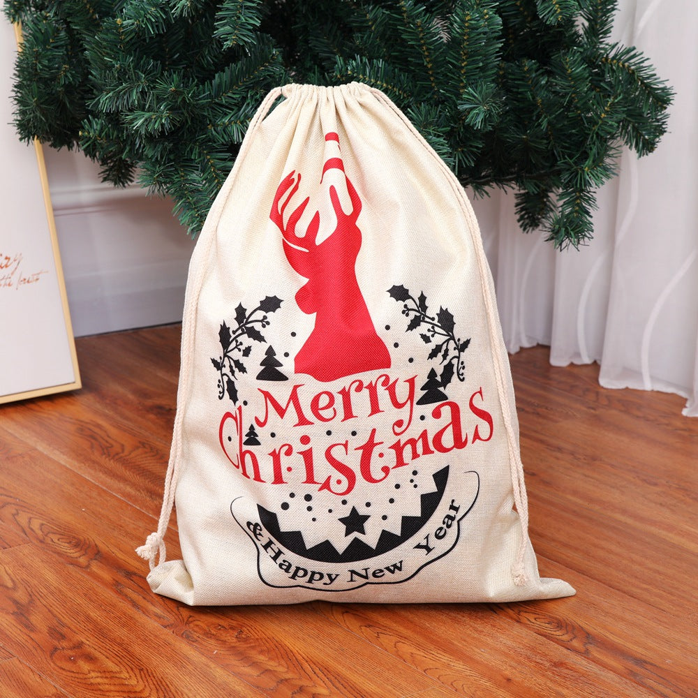 New Large Printed Linen Backpack Bunches Christmas Gift Bag Candy Bag Christmas Apple Bag Accessories