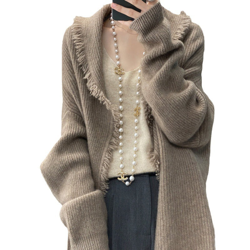 Women's New Autumn Temperament High-End Thickened Shawl Unbuttoned 100 Cashmere Sweater Coat