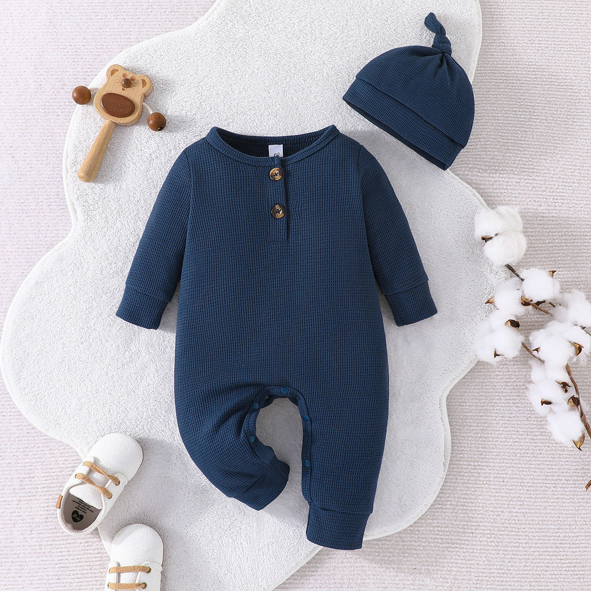New Three-Color Chinese Clothing Grid Onesie Baby Long Sleeve Solid Color Clothing Climbing Clothes Children's Clothing
