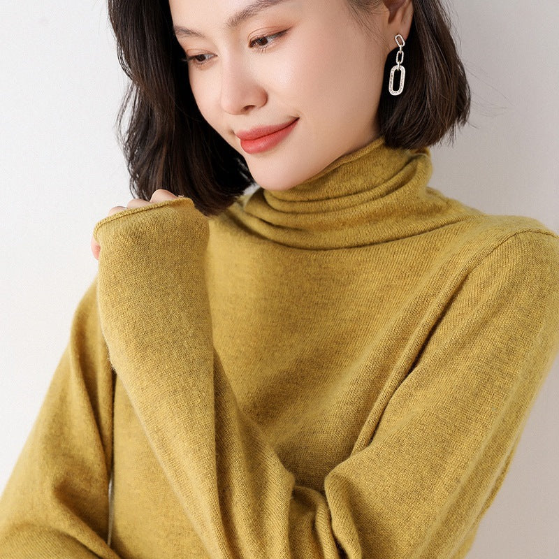 100% Pure Woolen Sweater Women Pile Collar In Autumn And Winter With Cashmere Sweater Western-Style Turtleneck Top Knitted Base