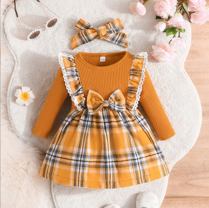 Girls' Long-Sleeved Dress Autumn Winter Children's Christmas Plaid Skirt Baby Baby Red Skirt A-Line Skirt