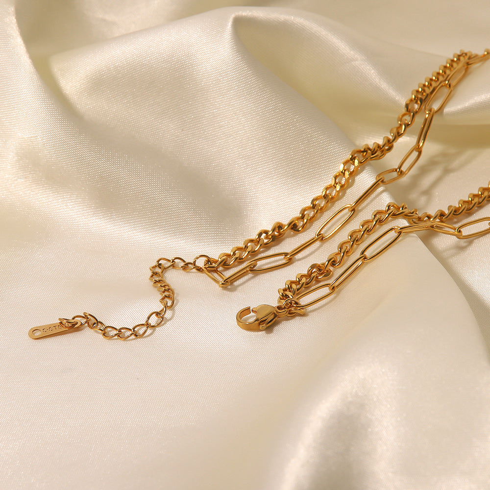 Fashion Retro Simple Personality Advanced Sense K Gold Cold Wind Double Necklace Female Minority Collarbone Choker