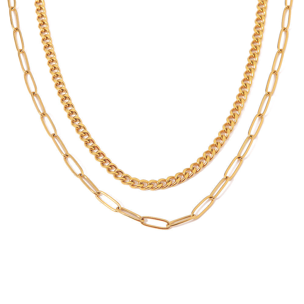 Fashion Retro Simple Personality Advanced Sense K Gold Cold Wind Double Necklace Female Minority Collarbone Choker