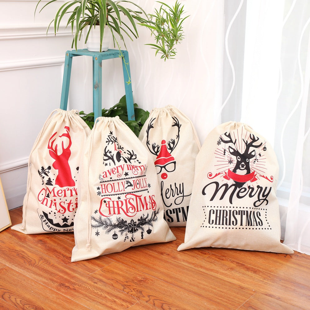 New Large Printed Linen Backpack Bunches Christmas Gift Bag Candy Bag Christmas Apple Bag Accessories