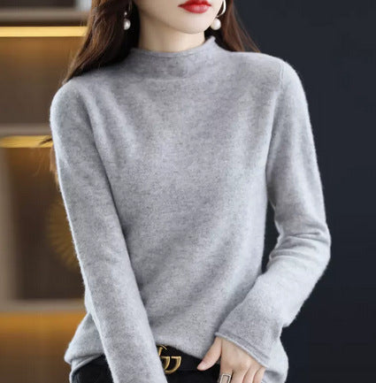 100% Pure Woolen Sweater Women Pile Collar In Autumn And Winter With Cashmere Sweater Western-Style Turtleneck Top Knitted Base