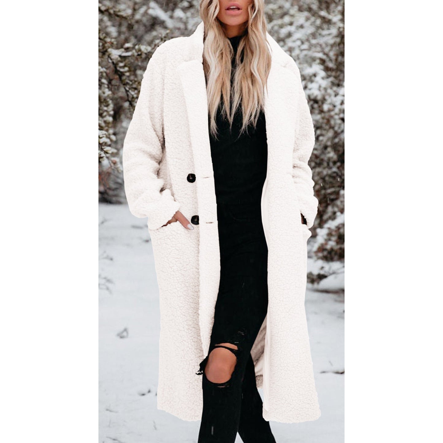 Stay Cozy and Stylish in Winter with our Long-Sleeved Lapel Plush Top Women's Coat