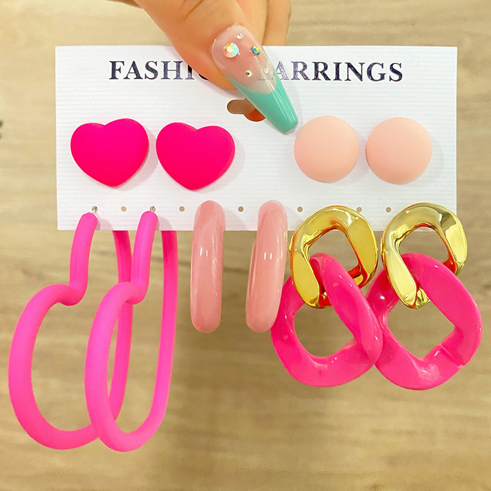 5 set New Resin Earrings Set For Women Retro Geometric Pearl Earrings 6-pairs one Set Combination