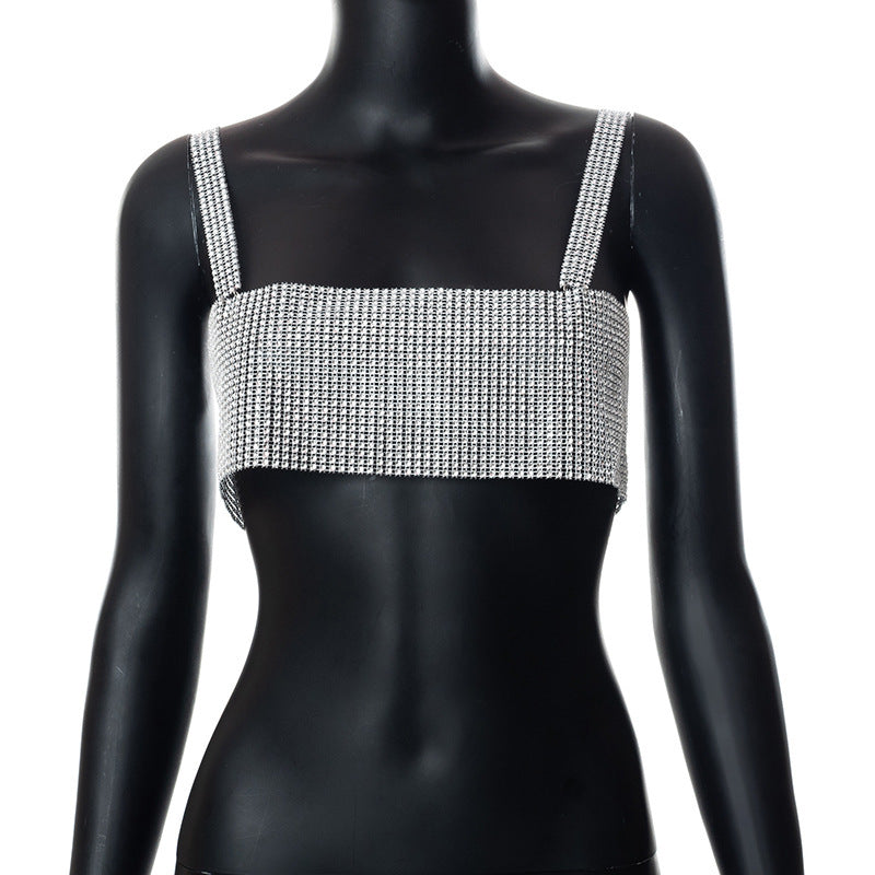 Women's Summer New Sequin Halter Sleeveless Compact Crop Vest T-Shirt Top