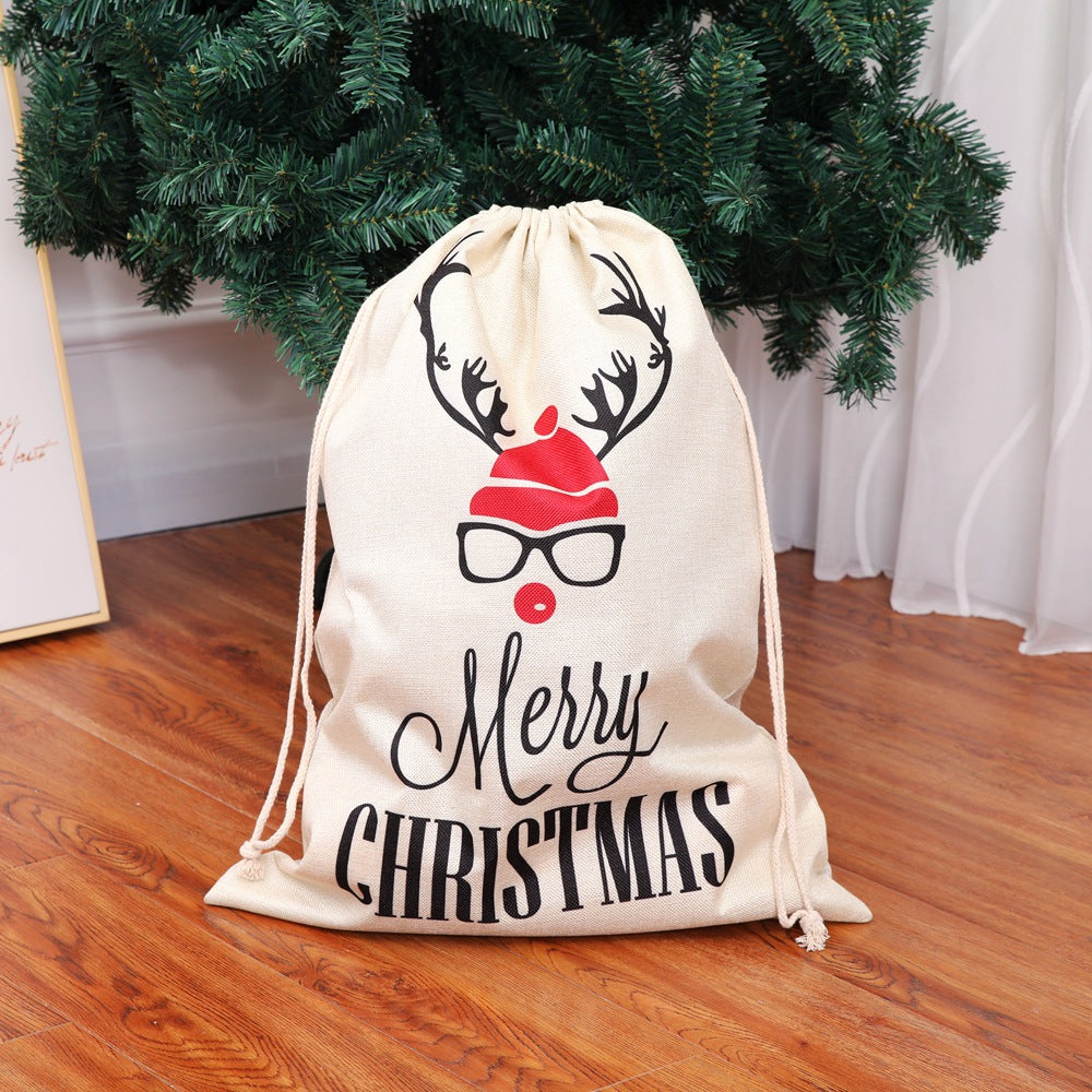 New Large Printed Linen Backpack Bunches Christmas Gift Bag Candy Bag Christmas Apple Bag Accessories