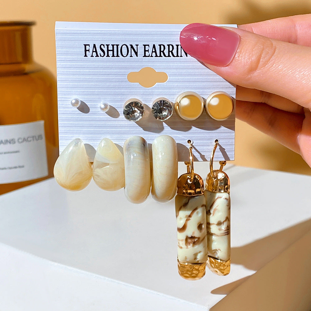 5 set New Resin Earrings Set For Women Retro Geometric Pearl Earrings 6-pairs one Set Combination