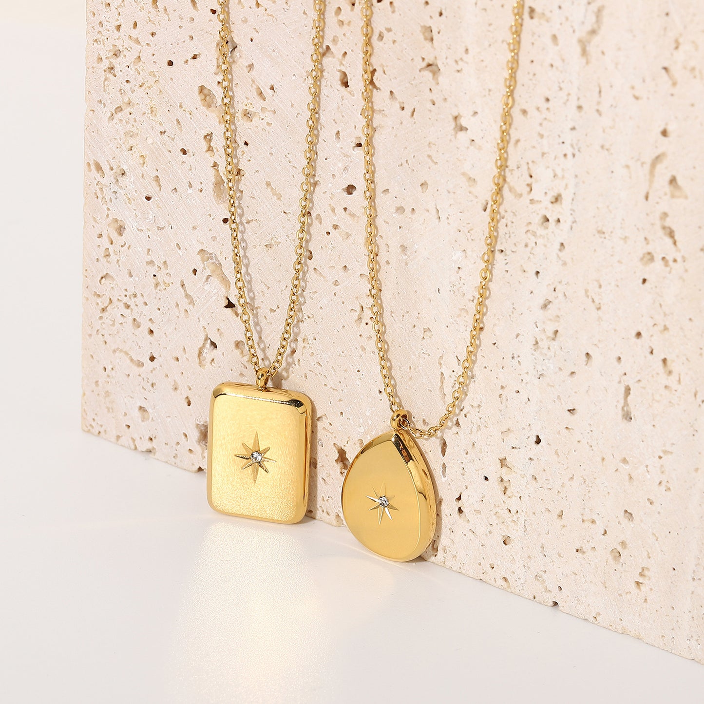 5pcs New 18-Karat Gold Stainless Steel Drop Elegant Necklace Jewelry Zircon Star Energy Pendant Women's Necklace