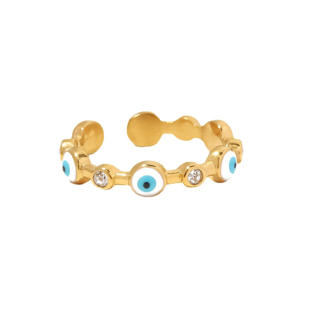 5pcs 18K Gold-Plated Stainless Steel Devil's Eye Open Ring Fashion All-Match Titanium Steel Ring Ring Ring Jewelry Women