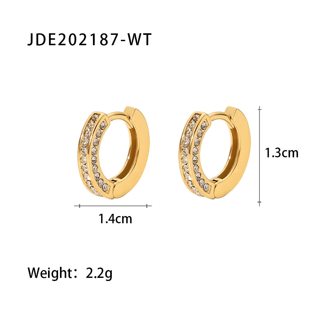 5pcs New Fashion Women's Earrings Stainless Steel 18K Gold Plated Mini Green Zircon Ring Earrings