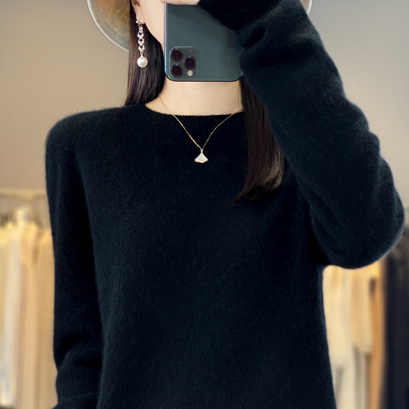 100 Pure Wool Knitwear Women's V-Neck Pullover Loose Base Shirt Autumn And Winter New Solid Color Sweater