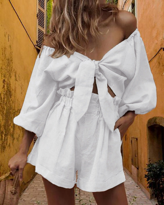 New Sexy Two-Piece Women's High-Waisted Shorts Cardigan Spice Girl Top Fashion Casual Suit