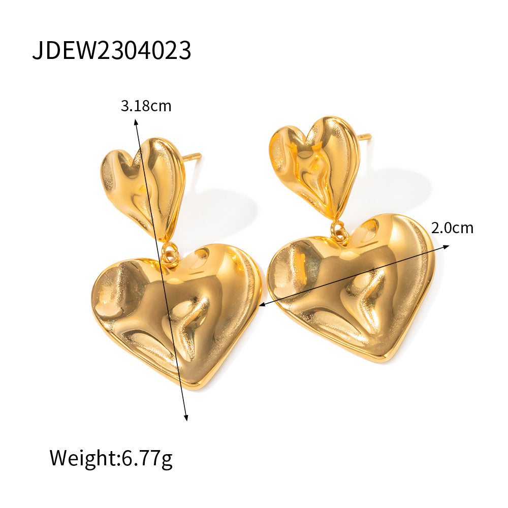 5pcs 18K Gold Plated Stainless Steel Irregular Hammer Stud Earrings Women's Fashion Timeless Earrings